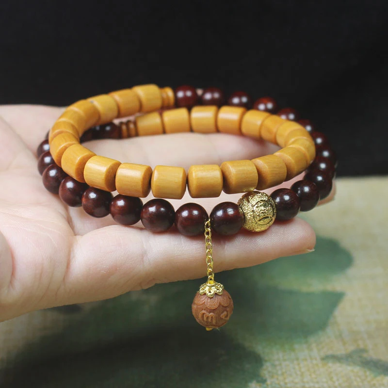Sandalwood barrel beads 8mm blood sandalwood double-loop bracelet, sandalwood prayer beads, couple's collectible item