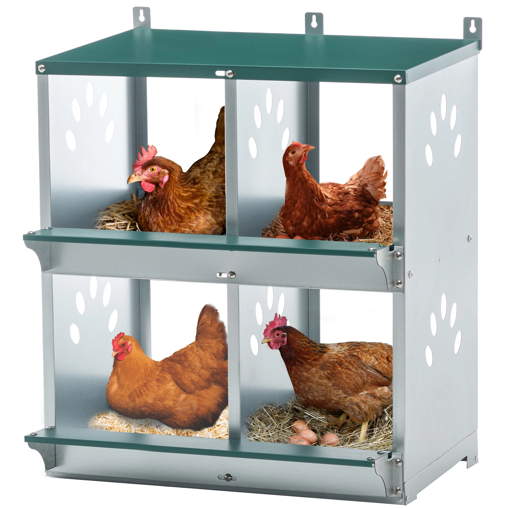 4 Compartment Heavy Duty Metal Wall Mount Chicken Nesting Box Rustproof Durable Egg Laying Poultry Coop for Hens