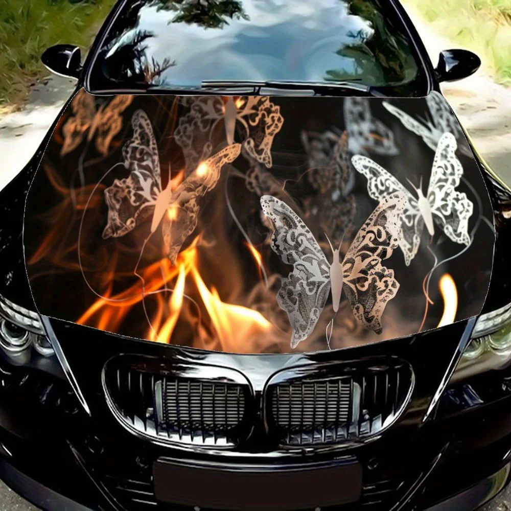 

Butterflies Flying Over Flames Car Hood Wrap Color Vinyl Sticker Truck Graphic Bonnet Auto Accessories Decoration Decal Gift