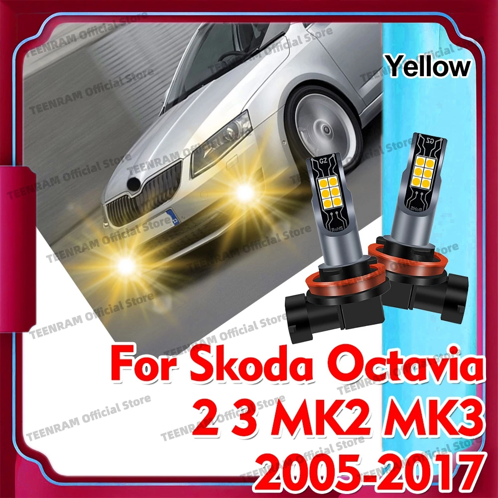 

2Pcs Yellow Car LED Lamp H11 H8 Front Fog Light Bulbs For Skoda Octavia 2 3 MK2 MK3 1Z 5E A5 A7 FL 2005-2017 2016 2015 2014 2013