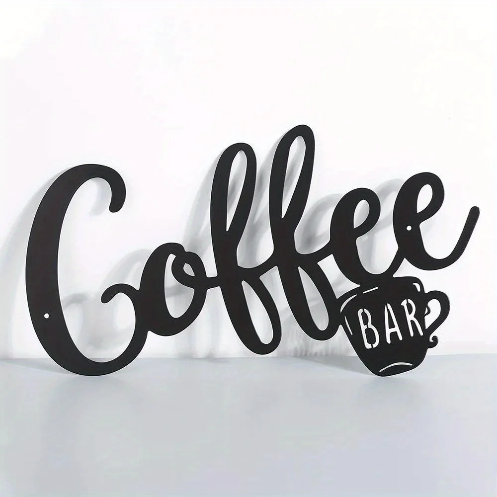 

1pc Coffee Hanging Wall Sign, Metal Wall Decor, Coffee Cup Wall Decor, Black Wall Art For Coffee Bar
