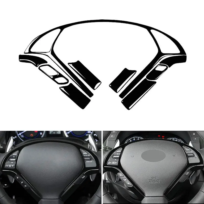 Piano Black 9pcs Car Soft PVC Plastic For Infiniti Q60 Q40 G37 EX35 EX37 G35 QX50 IPL G Coupe Interior Steering Wheel Cover Trim