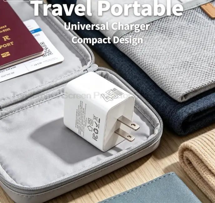 45W PD Fast Charger US Plug Dual Port USB‑A Type‑C Wall Power Adapter Mini Portable Travel Charger for iPhone Android Tablet