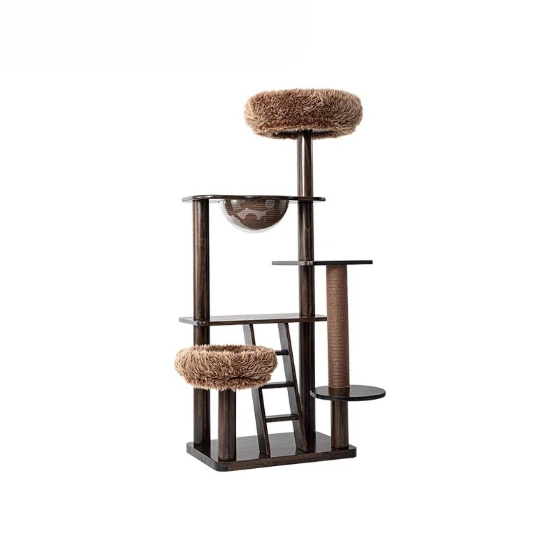 

Cat litter cat tree integrated, black walnut color, lacquered solid wood cat frame