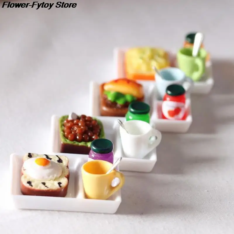 5 pz/set Dollhouse MIniature Toast Bread Jam Dinner Plate Cup Spoon For Doll House Play Kitchen Accessoreis Multicolor