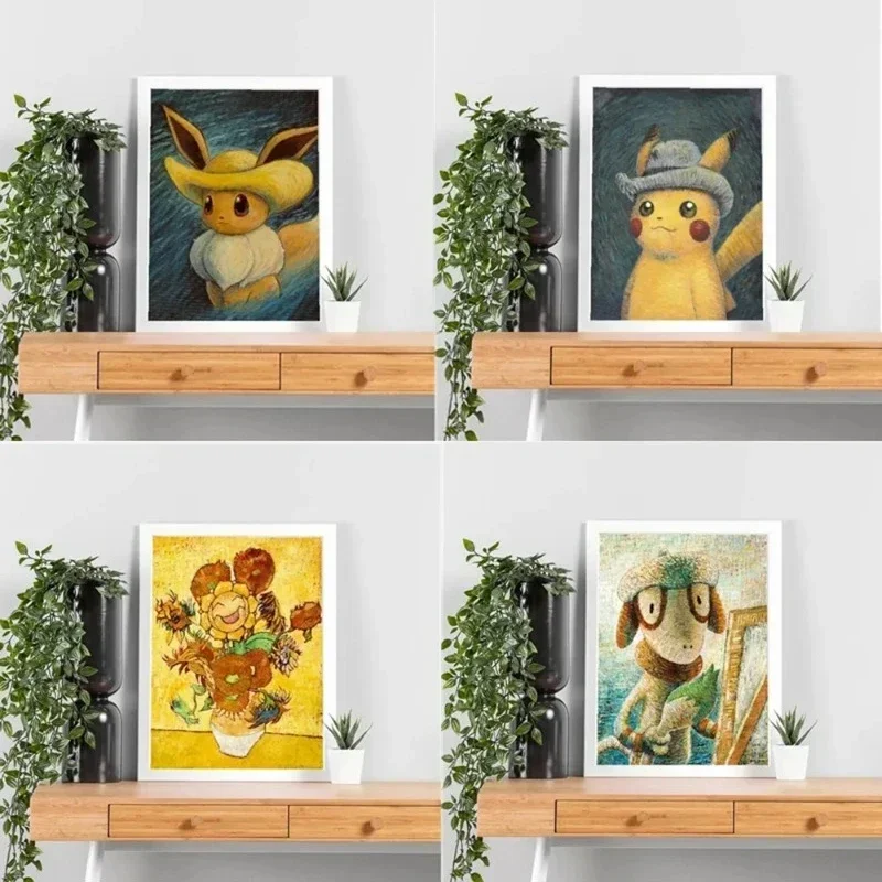 Pokemon Anime Figures Van Gogh style Pikachu Watercolor Painting Canvas Posters and Prints Wall Art Picture for Living Room