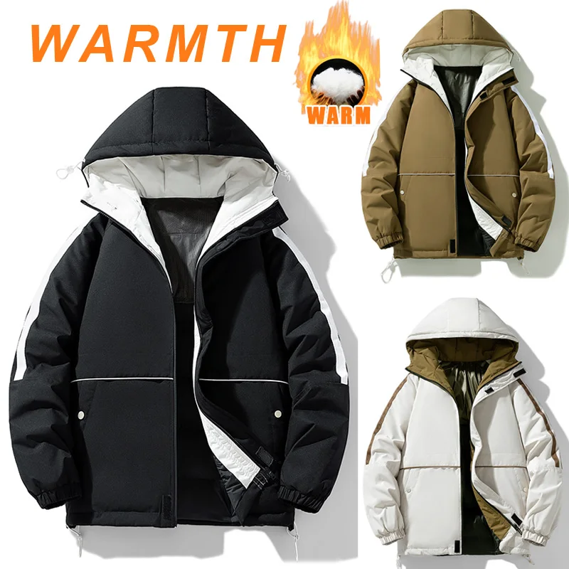 

Графеновое новое хлопковое пальто, мужская зимняя подростковая куртка 2025 года, модная повседневная утолщенная хлопковая одежда с капюшоном контрастного цвета для пар