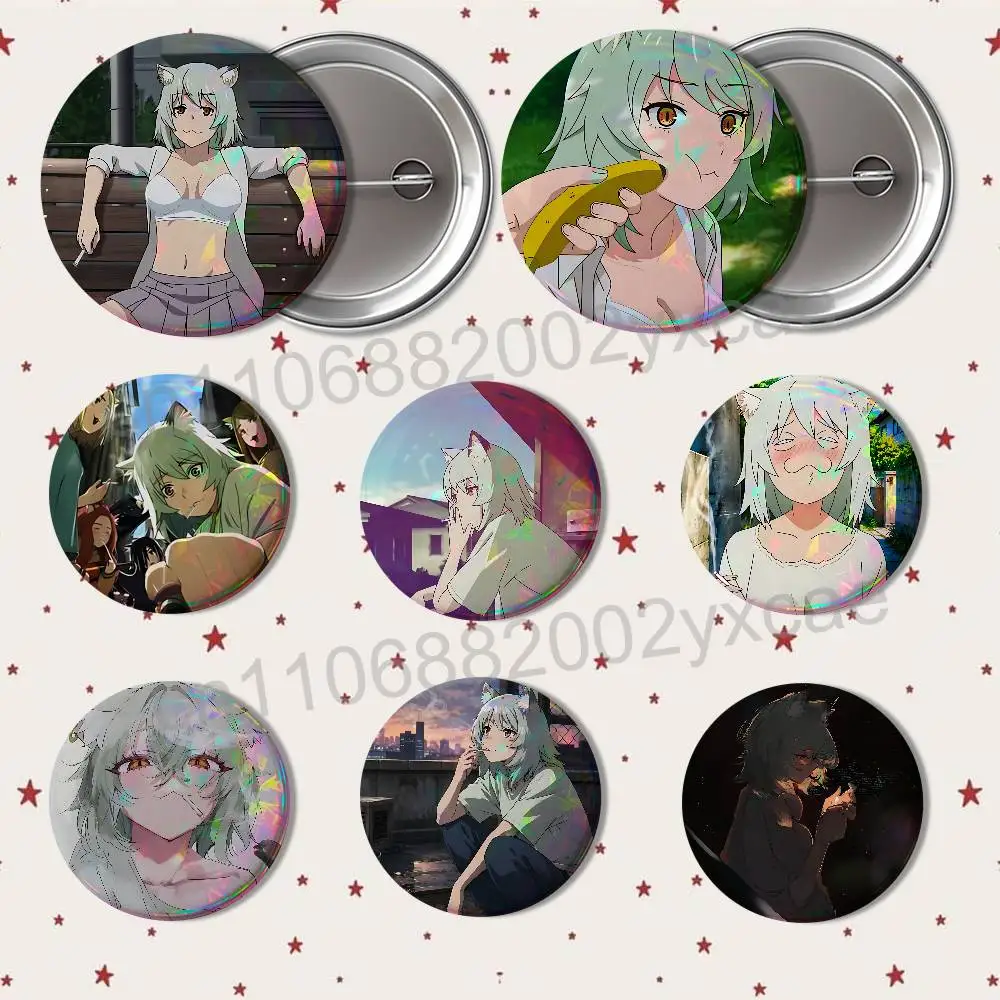Cat eared girl Chainsmoker Cat Round Exquisite Badge Brooches Creative Pins For Clothes Hat Backpack Gift Accessories