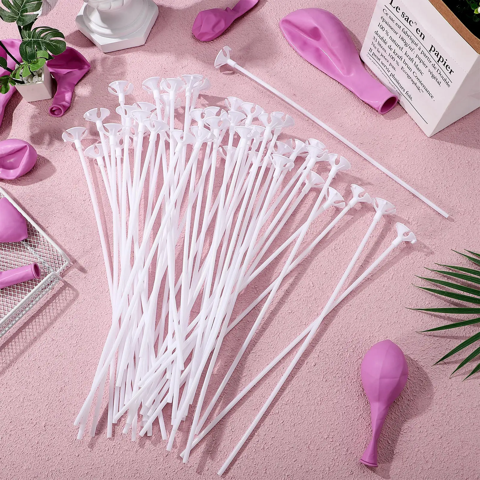 

50Pcs Balloon Sticks Cups Perfect Fit for Latex Foil Balloons Birthday Wedding Party Supplies Balloon Sticks with Cups