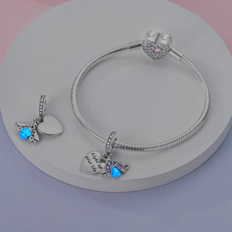Original 925 Silber im Dunkeln leuchtende Firefly-Charms, Perlen und Ringe, passend für 3 mm Armbänder und Halsketten für Frauen, luxuriöser DIY-Schmuck, Geschenke – Detail 5