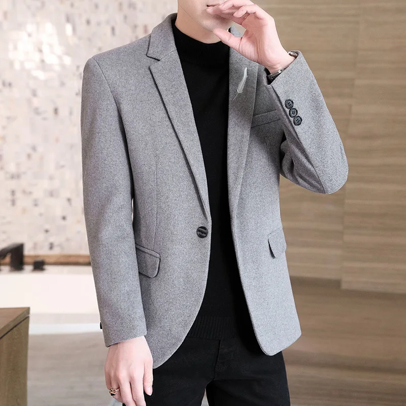 

HOO 2023 Men's New Woolen blazer Youth Slim-Fit Embroidery Leisure blazer