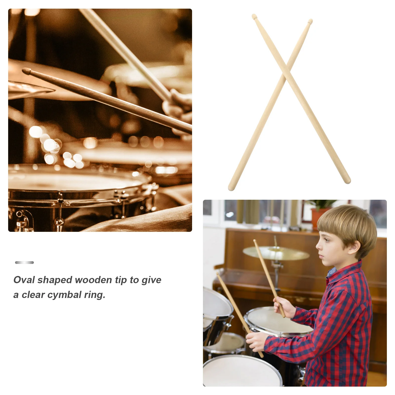 

5A Maple Wood Drum Sticks 41Cm Oval Tip For Clear Cymbal Ring Smooth Grip Lightweight Jazz Drumsticks Wood Color