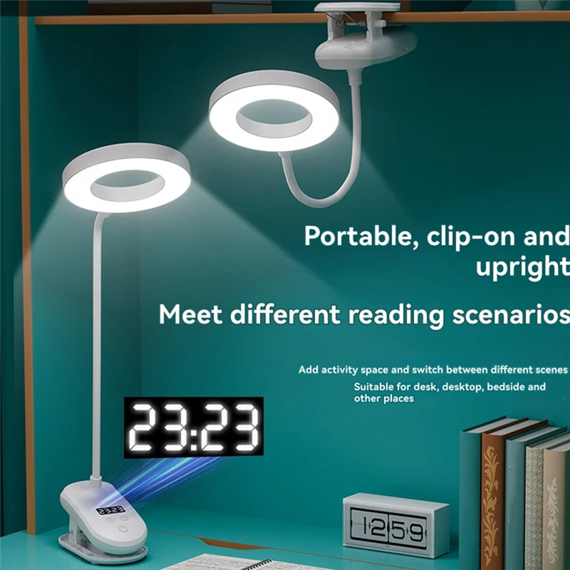 

Clip LED Desk Lamp Eye Protection Study With Clock Student Dormitory Desk Lamp Bedroom Bedside Lamp