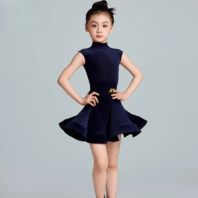 Terno de dança latina para meninas, novo verão, saia pêndulo de veludo ultrafino, desempenho de competição profissional