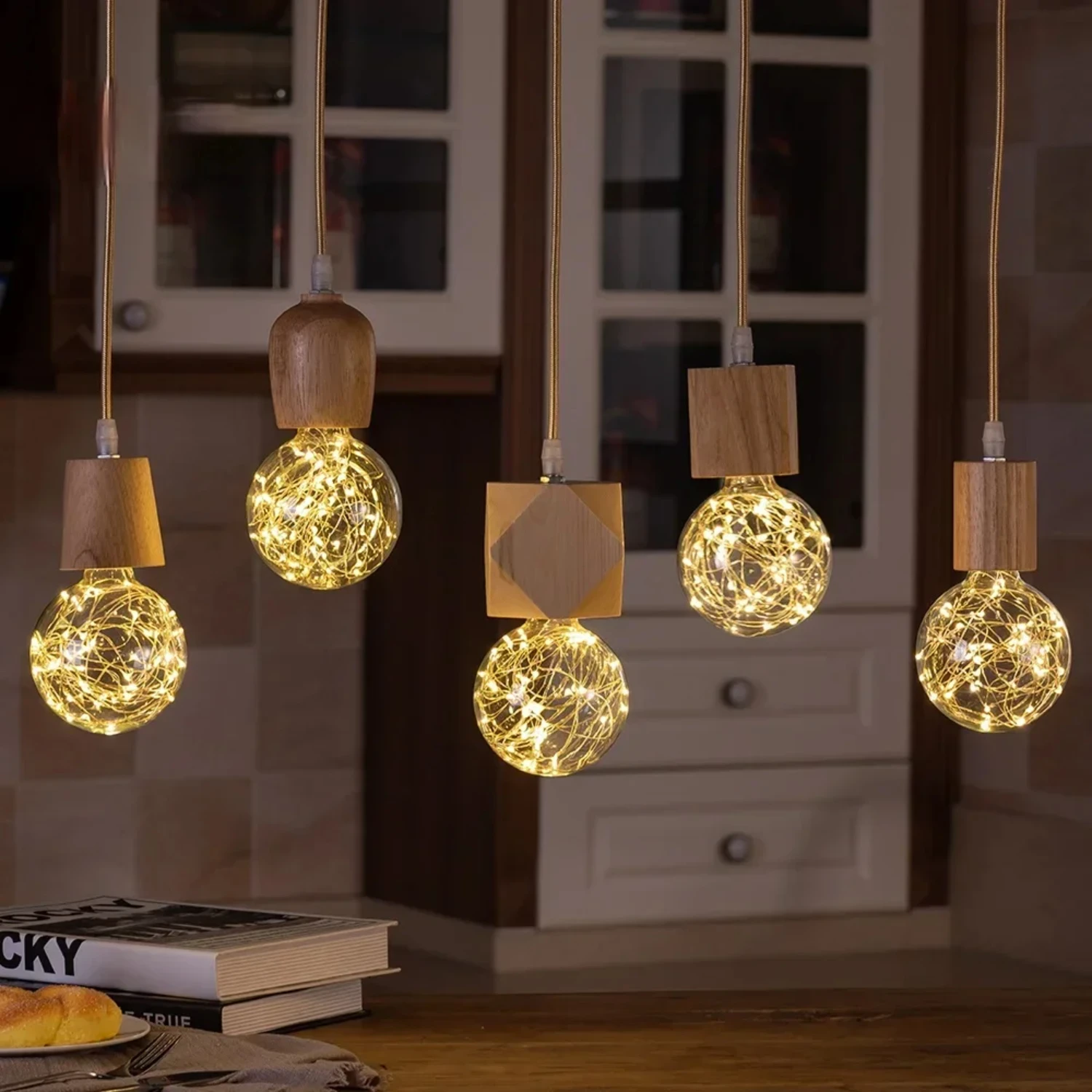 New Lights Personality Loft Lights Wooden Pendant Lights Wood Pendant Lamp  Bedroom Homelamp  Commercial Shop Decor