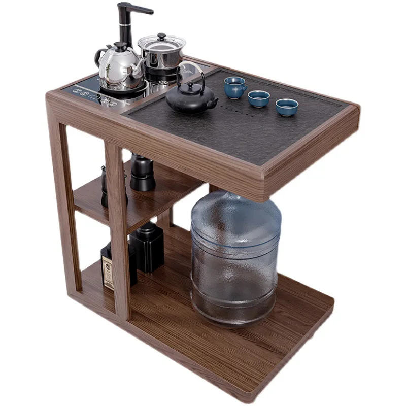 

Simple all-solid wood tea table combination household multi-functional side cabinet balcony Kung Fu tea table movable small