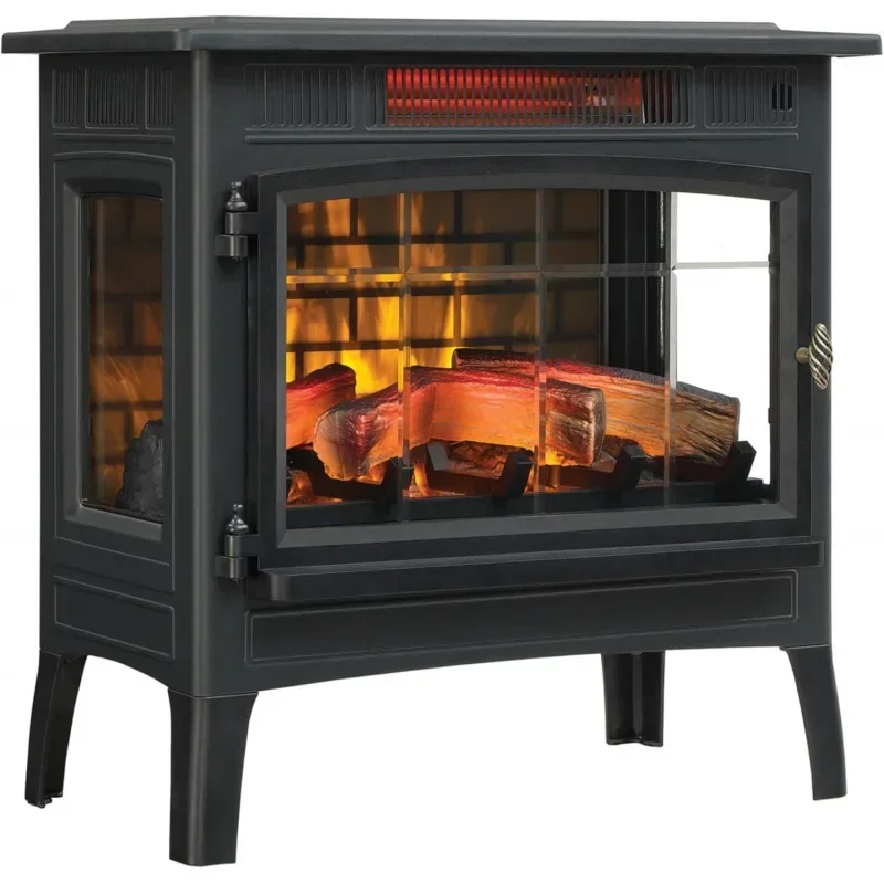 Freestanding Electric Fireplace Stove Heater with 3D Flame Effect for 1,000 Sq. Ft. Room, Black