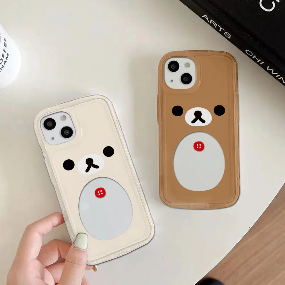 Fashion Cute Cartoon Rilakkuma Bear Phone Case for iPhone 16 15 14 13 12 11 Pro Max 7 8 Plus X XR XSMax Airbag Anti Fall Clear