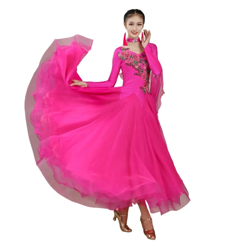 

2025 Woman New Modern Dance Ballroom Dress Dance Waltz Competition Costume National Standard Dance Big Swing Dress 080