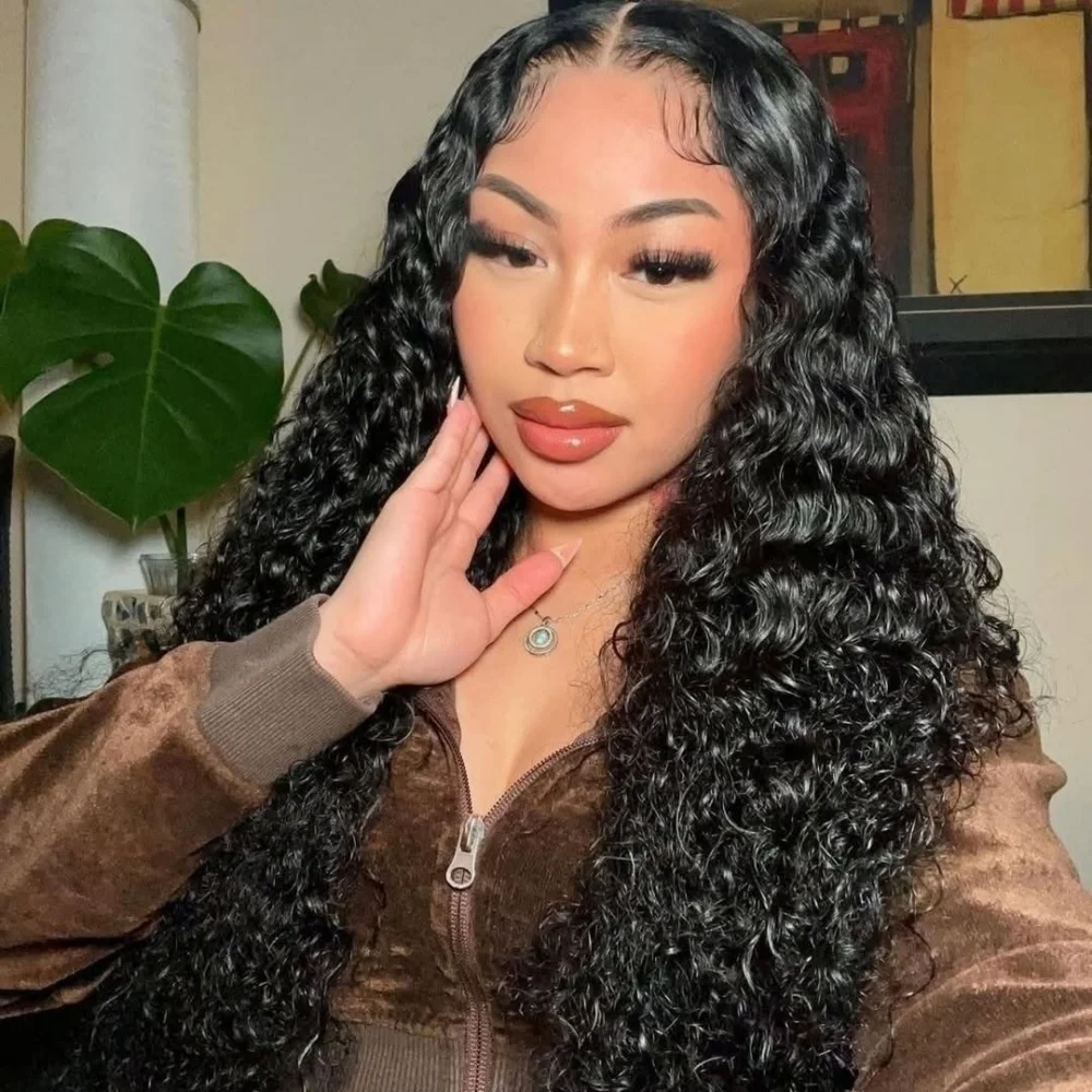 13x4 مجعد موجة المياه الدانتيل الجبهة الباروكات شعر الإنسان شفاف 220 الكثافة اللون الطبيعي قبل Plcked الدانتيل الباروكة الأمامية للنساء 1B