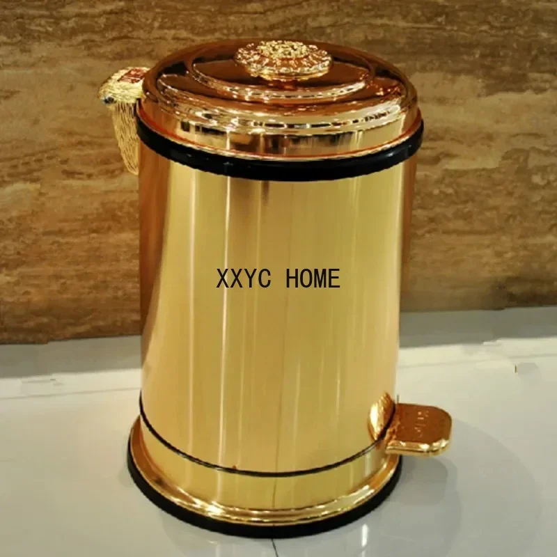 European Golden Trash Can Living Room Creative Luxury Stainless Steel Bathroom Trash Can Kitchen Cubo Basura Rubbish Bin YH5LJT