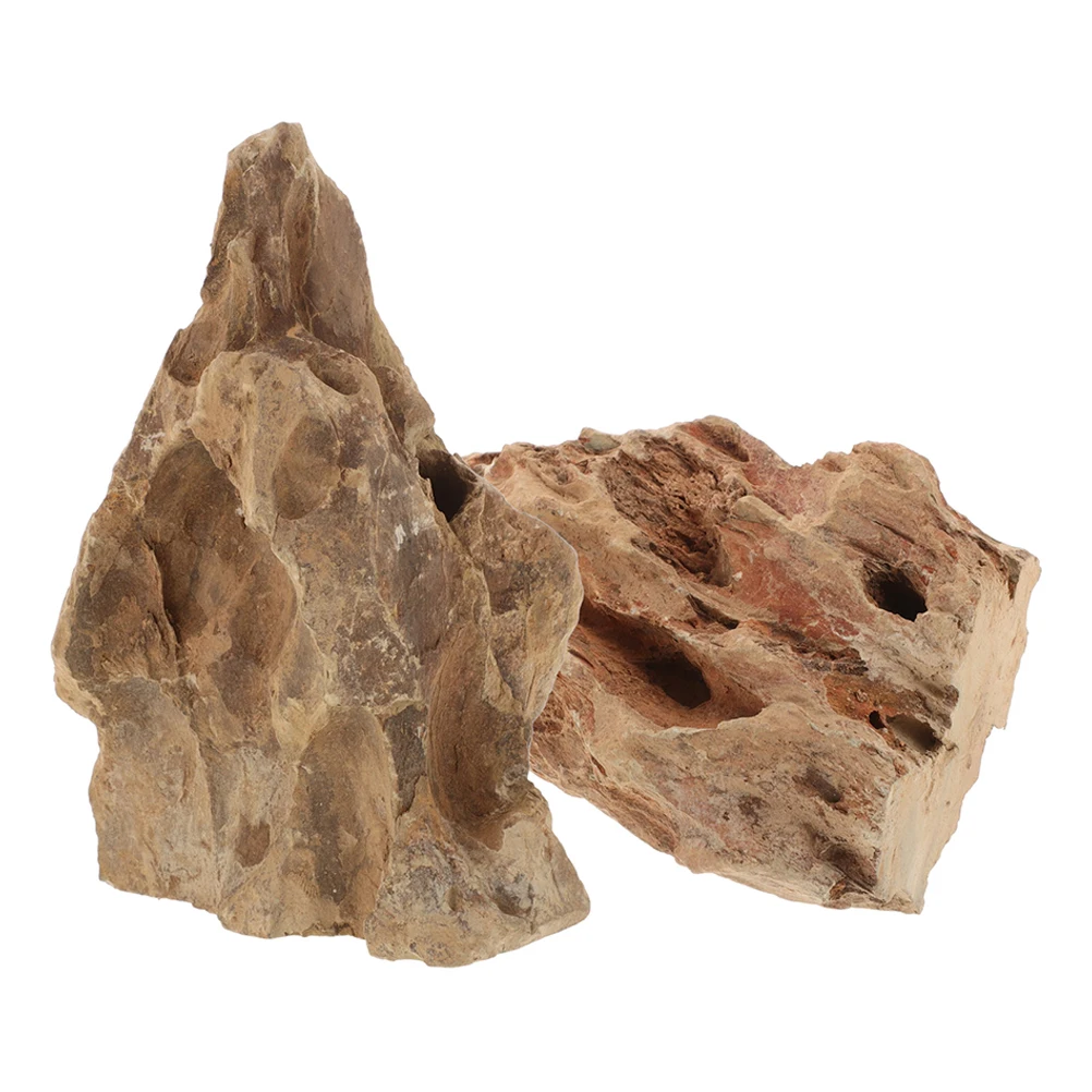 

2Pcs Stone Fish Tank Decoration Large Tall Aquarium nament Mountain Boho Reptile Rockery Decor L scape Fish Tank Accessories