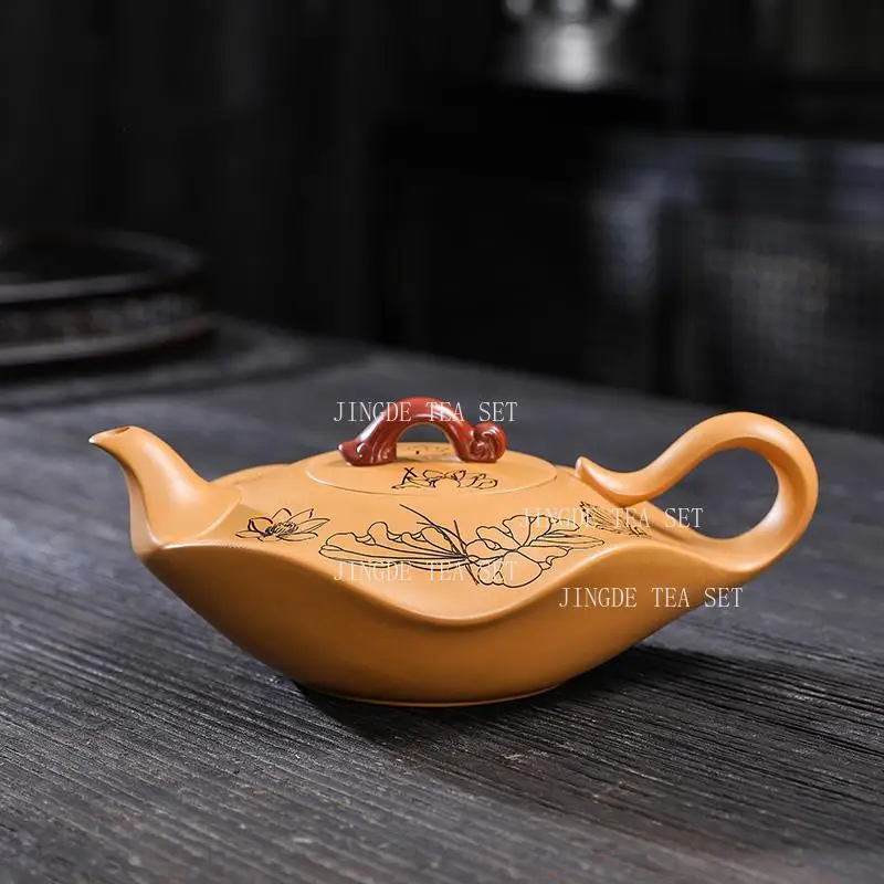 

Чайник из фиолетовой глины, 350 мл, высококачественный чайник ручной работы большой емкости для домашнего использования, керамический чайный сервиз, посуда для питья