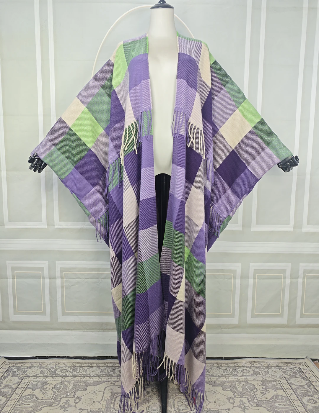 Cárdigans tipo kimonos con frente abierto Multicolor para mujer, Poncho largo musulmán informal, abrigo plumero para exteriores con borlas africanas para invierno