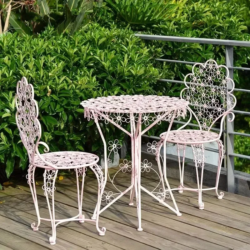 Iron Garden Furniture Sets Simple Coffee Balcony Table and Chair Set Outdoor Open-air Courtyard Sun Protection Table and Chair