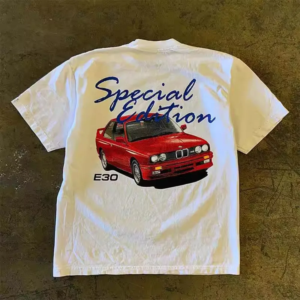 Sports car Printed Men's T-Shirt Cotton Casual O-Neck Retro car Short Sleeve Women‘s Streetwear Oversize Vintage style Tees Tops