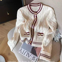 New Autumn Winter Korean Fashion Casual Sweater Women Elegant Long Sleeve Patchwork Knitted Cardigan Coat Knitwear Tops F845