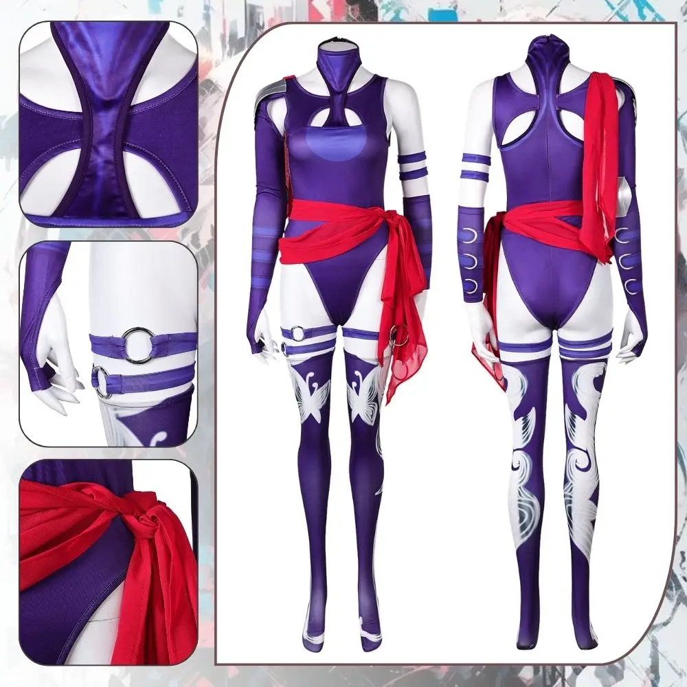 Rivals Psylocke Cosplay Fantasia Costume Disguise for Women Jumpsuit Gloves Roleplay Outfits Halloween Carnival Party Suit