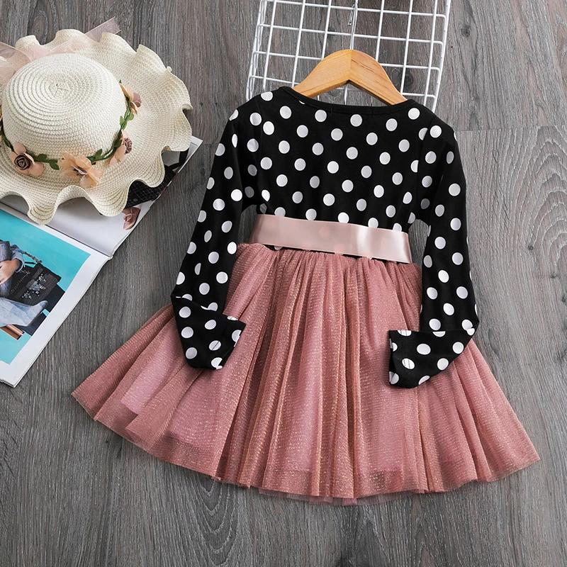 Polka-dot Kids Princess Dresses for Girls Spring Autumn Long Sleeve Children Wedding Birthday Party Dress 3-8 Yrs Baby Vestidos