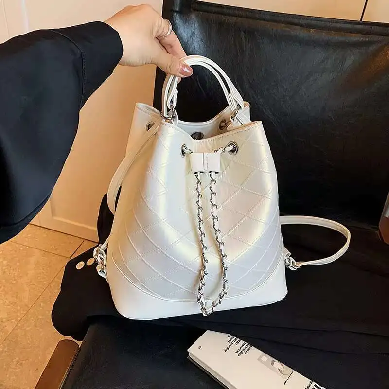 Shoulder Women's Backpack Bag Student Class Drawstring Bucket For Women New Korean Version Trendy Large Capacity High-End Sense