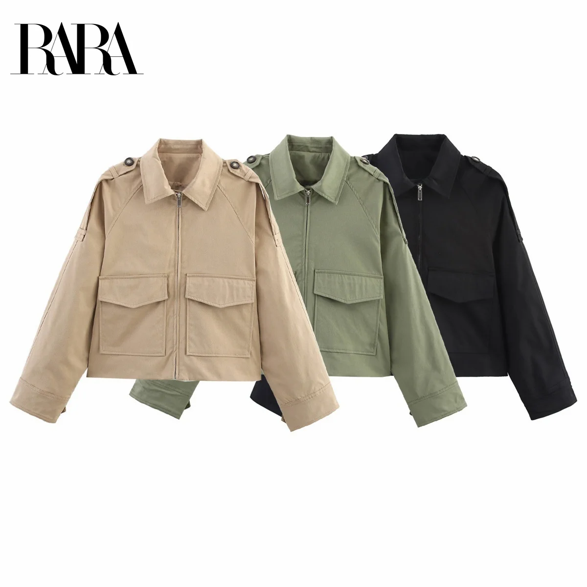 

RARA2025 New Summer Women's Casual Temperament Simple Lapel Long Sleeve Pocket Decoration Windbreaker Jacket