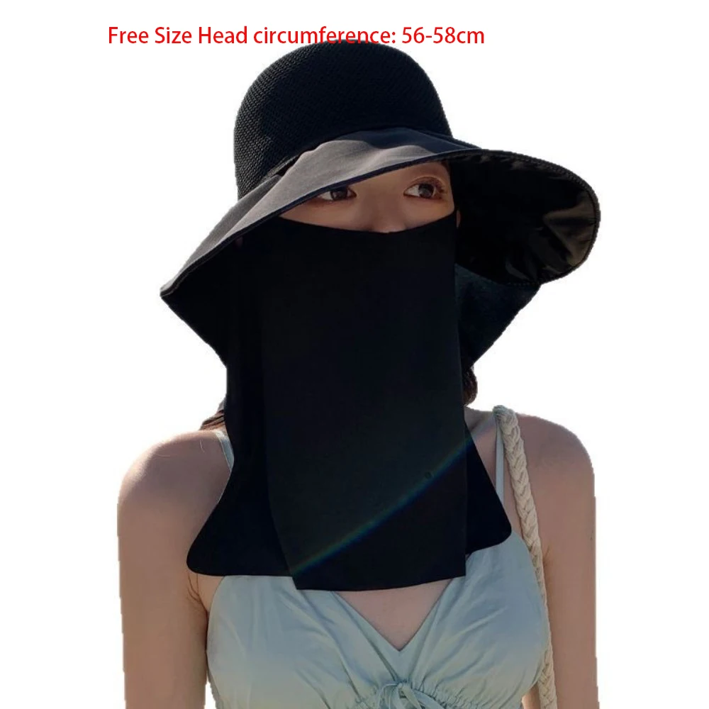 جديد تنفس قبعة الشاطئ المضادة للأشعة فوق البنفسجية حماية الرقبة شال دلو قبعة الجليد شبكة حرير قناع قبعة النساء