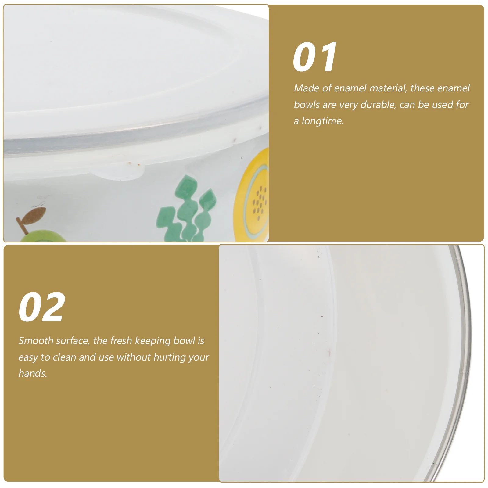 

1Set Enamel Bowls Fresh Keeping Container Round Food Storage Box Sealing Cover for Home Kitchen Salad Soup Instant