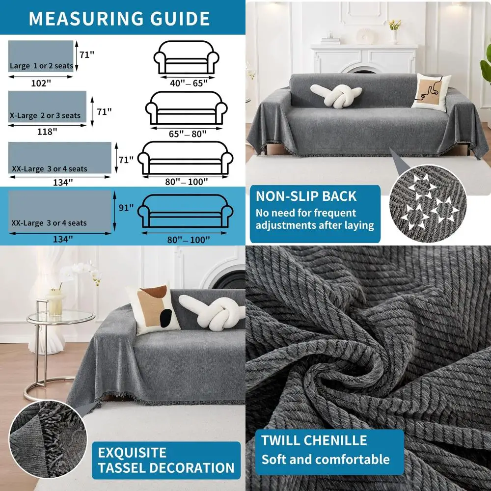 

Серый моющийся чехол для дивана с 3 подушками для секционных диванов, защита для мебели для гостиной (91x134)