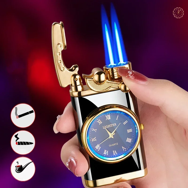 Windproof Gas Lighter Wrist Watch Cigar Lighter Outdoors Jet Double Tube Lighters Gadgets for Men Cigarette Accessories Fires