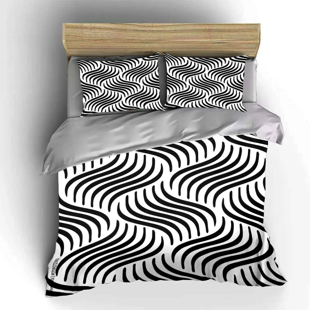 Black wavy line pattern Print Soft Comfortable Duvet Cover Bedding Set Included 1*Duvet Cover 2*Pillowcases Luxury Gift 5