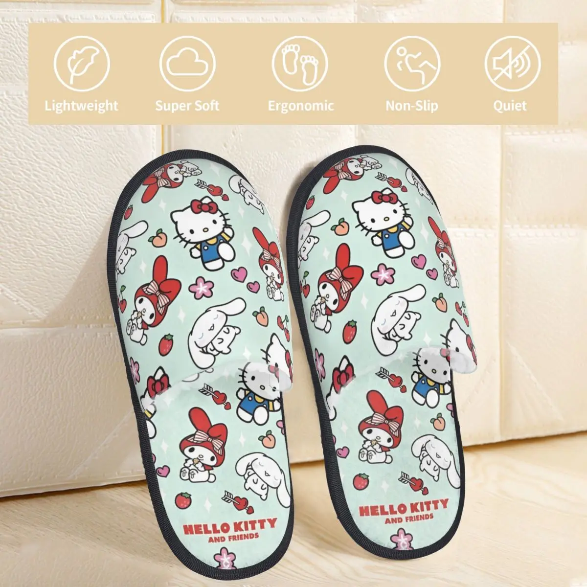 Sanrio Character Hello Kitty Winter Cotton Home Slippers Indoor Soft Household Fur Slides Slippers Non-slip