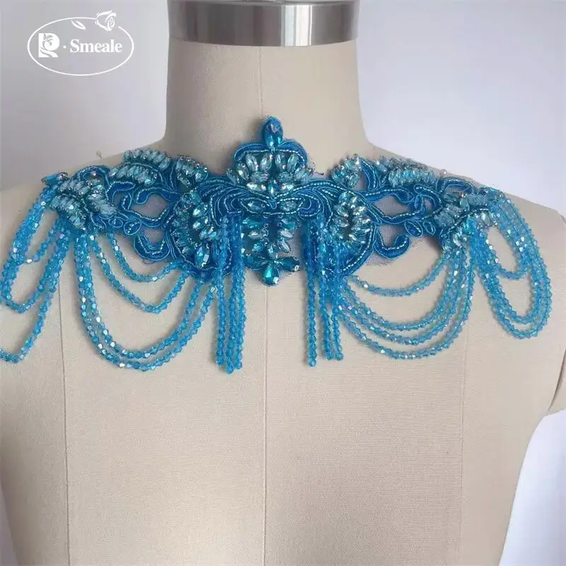 11 Farben. Handgenähter Kristallkragen mit Glasbohrungen. Funkelnde Strass-Applikationen für Mäntel, Taillenbänder, Schultern, Hochzeitskleider, DIY-Aufnäher – Detail 7