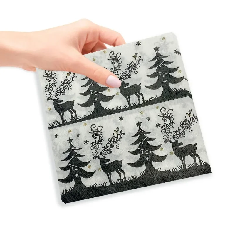20 pezzi 33 cm 2 strati in bianco e nero albero di Natale tovaglioli stampati carta da tavolo per feste carta da pittura decorativa carta da decoupage fai da te
