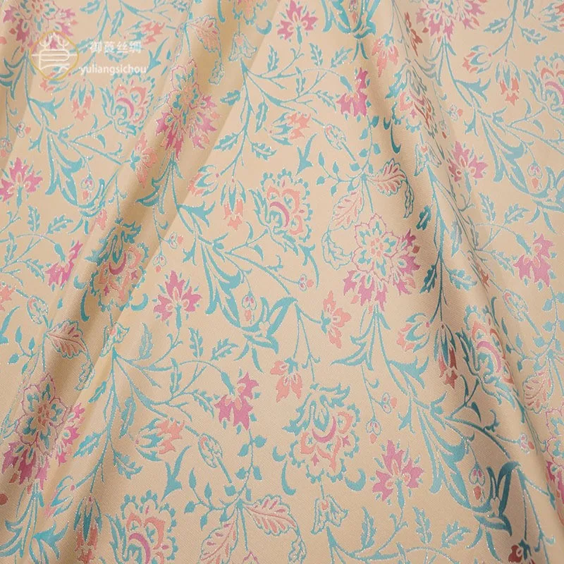 140cm width 26momme rice woven silver brocade silk fabric cheongsam dress and