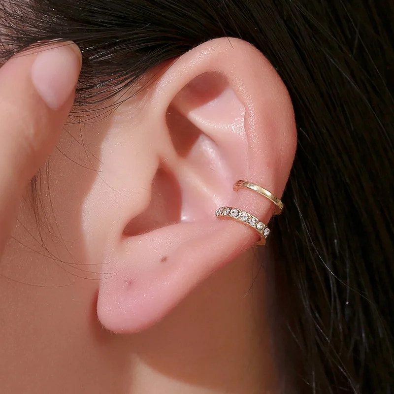 Minimalist Stackable Rhinestone Ear Cuff Earrings Gold Plated No Piercing Clip On Cartilage Earrings Jewelry for Women Oorbellen