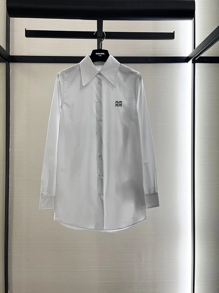 

MOILRAL Women's Long Sve White irt Winter New Sle Collar Open Cardigan Loose Fit Cotton 00% Pure Color irt