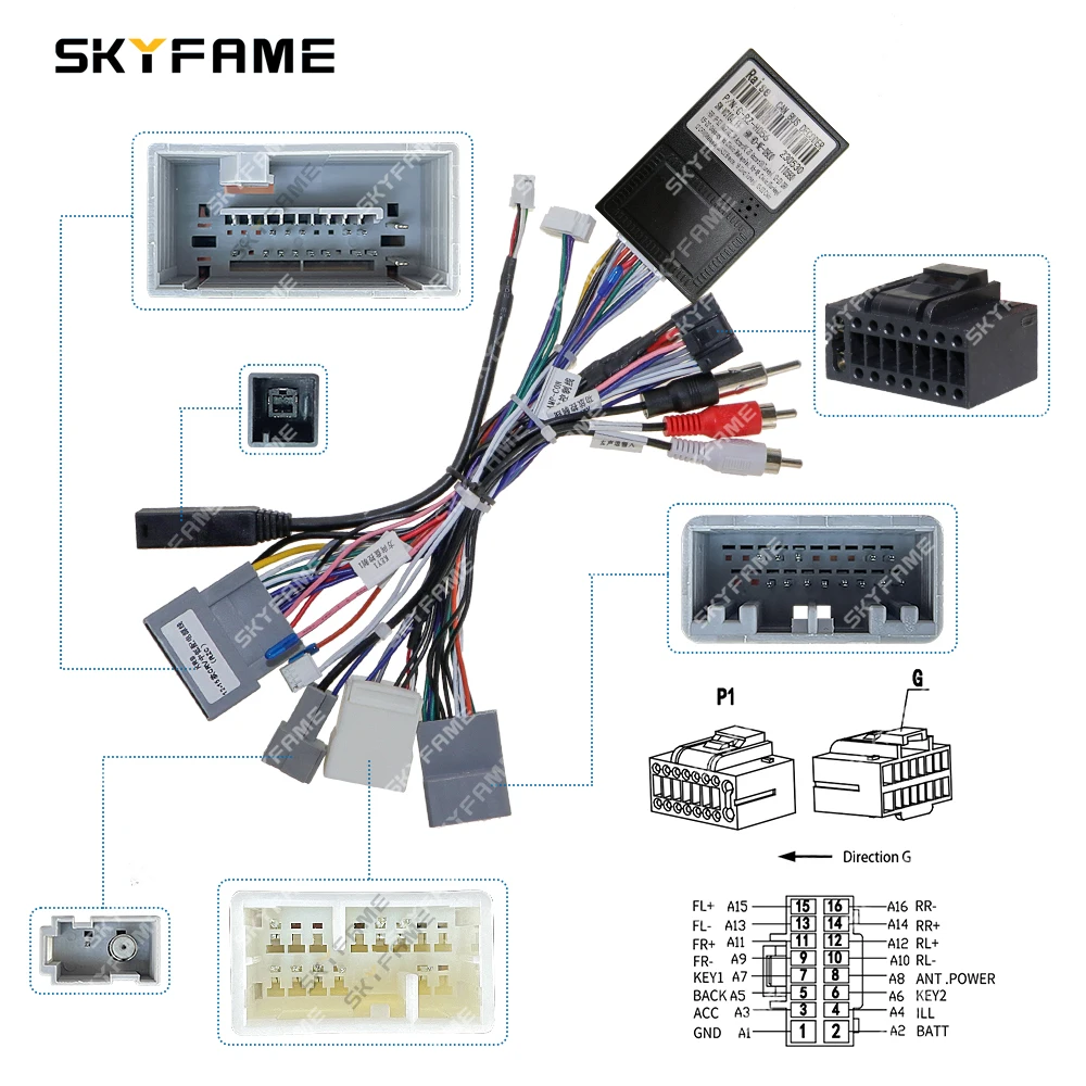 Skyfame อะแดปเตอร์สายไฟสำหรับรถยนต์16pin ถอดรหัสกล่อง CANbus วิทยุแอนดรอยด์สายไฟสำหรับ Honda CRV CR-V Civic
