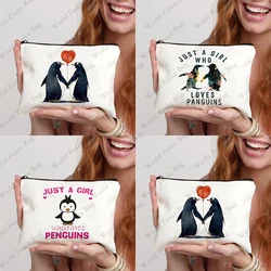 1pc Penguin Makeup Cosmetic Bag,Romantic Penguin Couple In Love Makeup Travel Toiletry Bag,Anniversary Valentine's Day Gifts fo