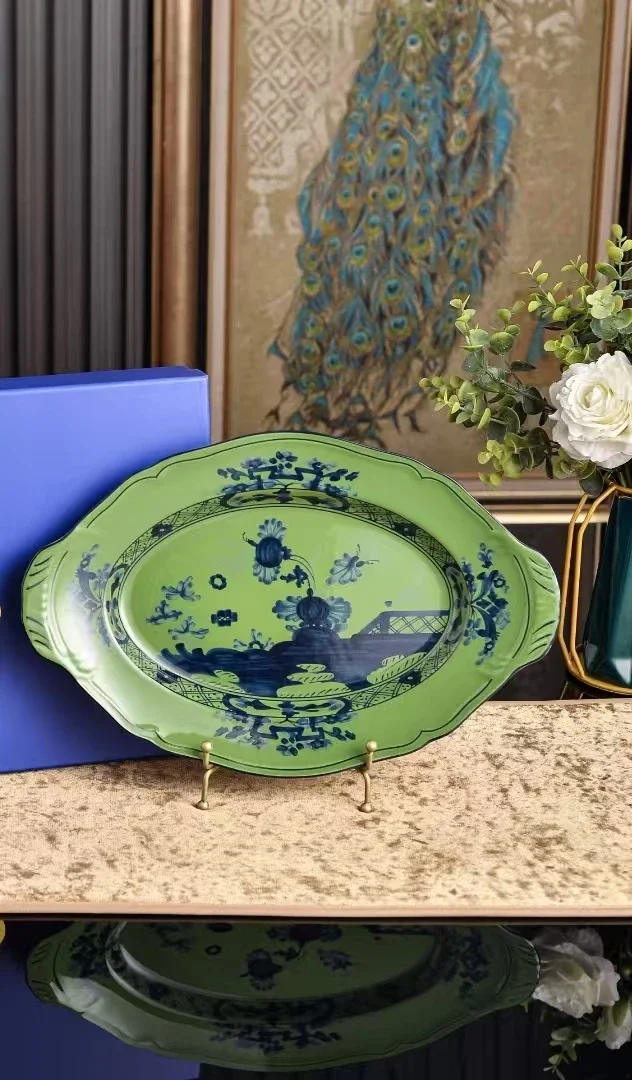 35cm Two-handled Porcelain Fish Plate Bone China Double-ear fish Plates