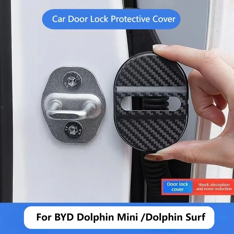 Car Door Lock Protective Cover for BYD Dolphin Mini Surf Self-adhesive Carbon Fiber Pattern Car Door Lock Anti Rust Accessories